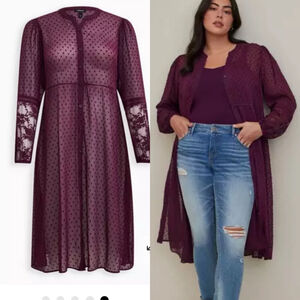 Torrid purple clip dot purple kimono dress. Size L NWT